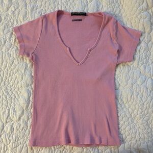 Brandy Melville Light Pink Ribbed Short Sleeve Top